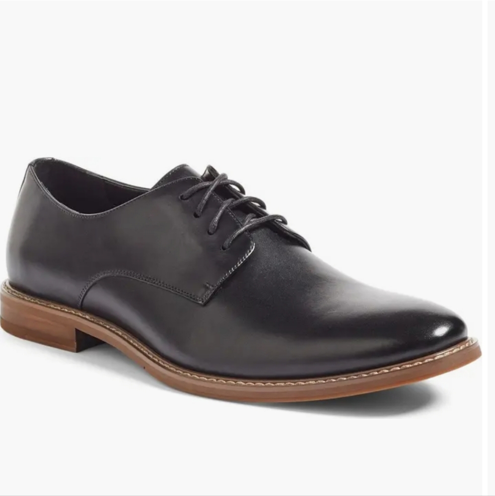 The Rail Everett Black Leather Plain Toe Derby Dress Shoes, Sz 44(EU) 10.5(US)
